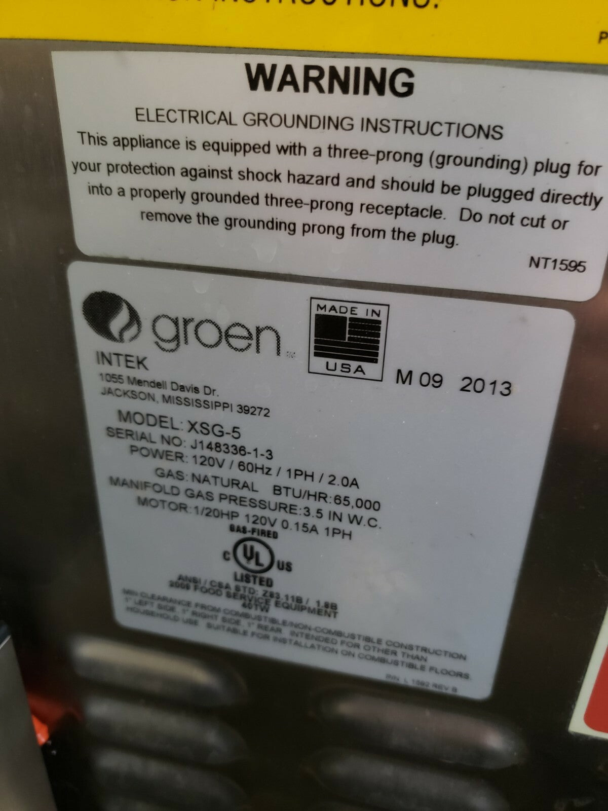 Groen XSG-5 Intek Gas Convection Steamer w/ 5 Pan Cap. M22 Refurbished