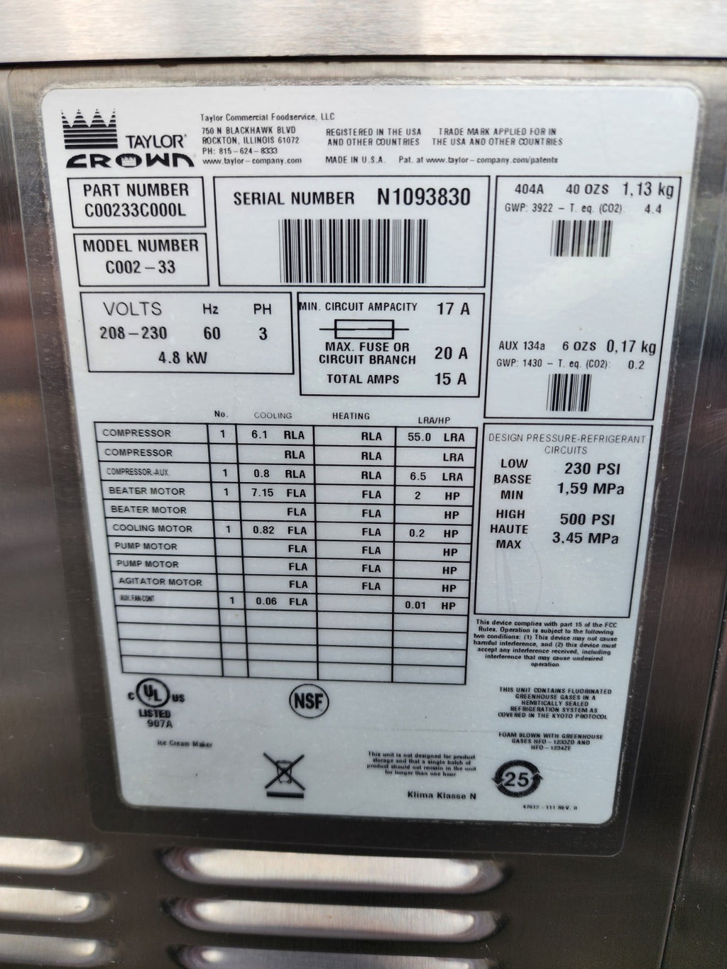Taylor C002 2021 Continuous Dispensing Batch Freezer