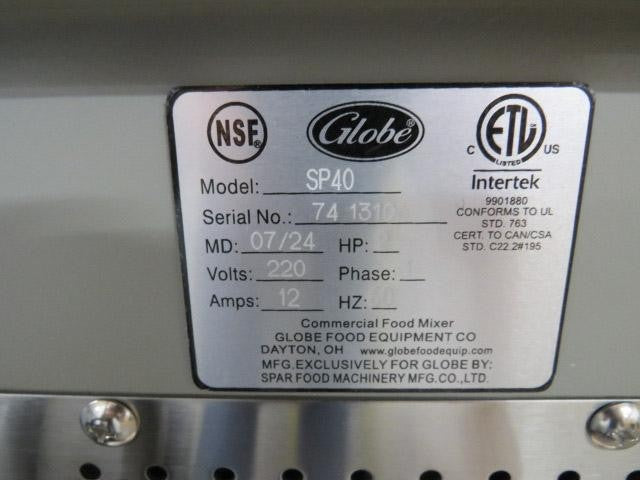 Globe SP40 40 Qt. Planetary Floor Mixer with Guard & Standard Accessories - 208V Brand New