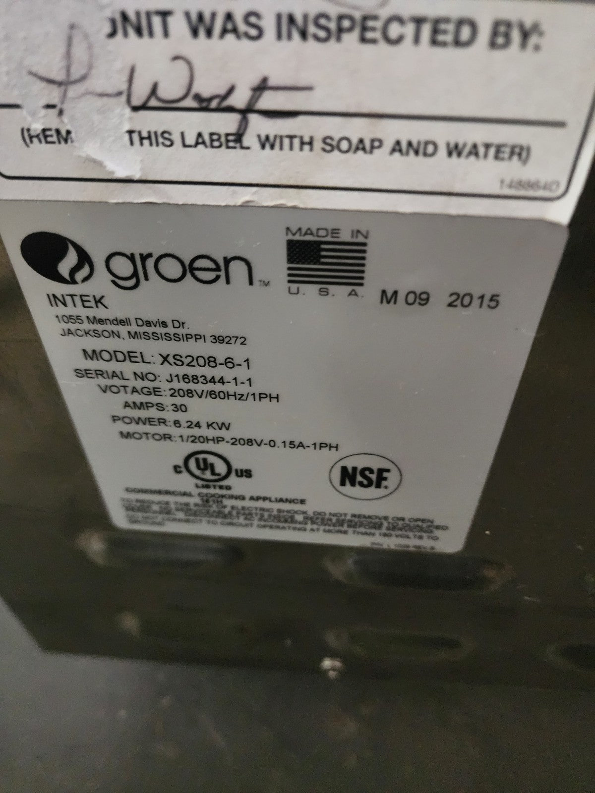 Groen XS-208-6-1 Intek Stainless Steel Connectionless Tabletop Steamer -208V, 15