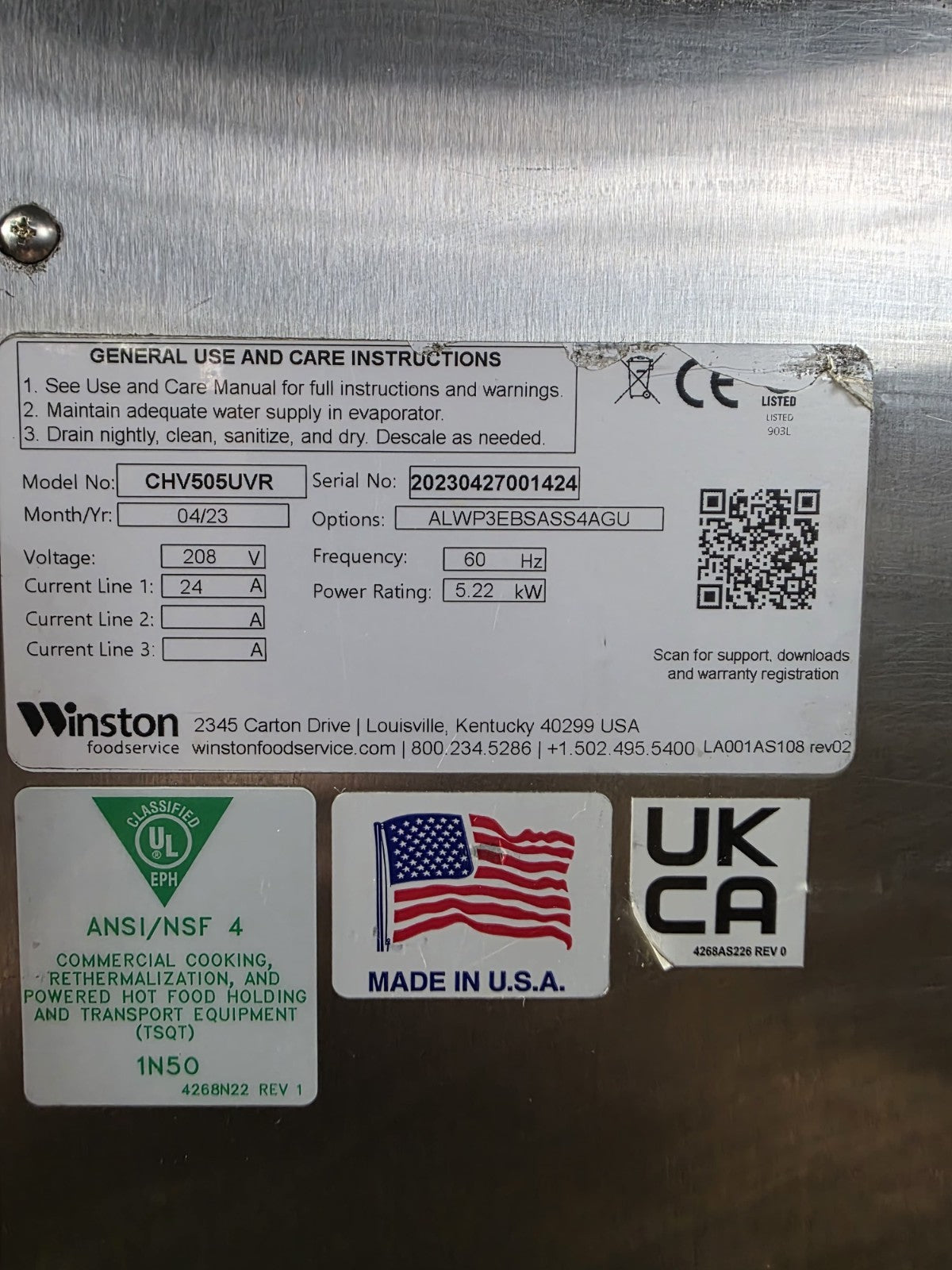 04-24 Winston CHV5-05UV-ST, 208/240v Electric  Cook &Hold Oven,10 Pan Capacity9