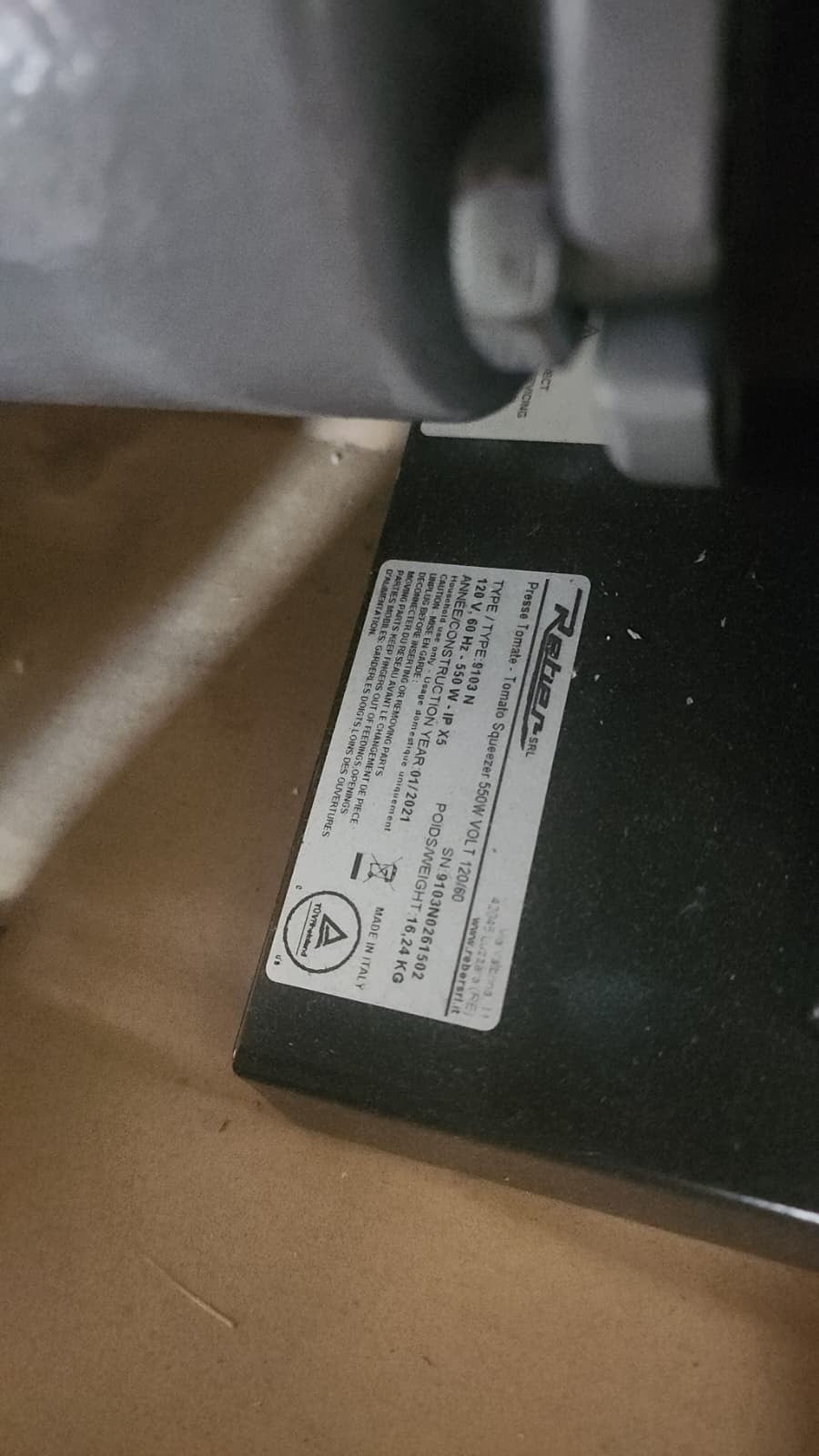 Omcan Reber Tomato Processor Model 9103 N4