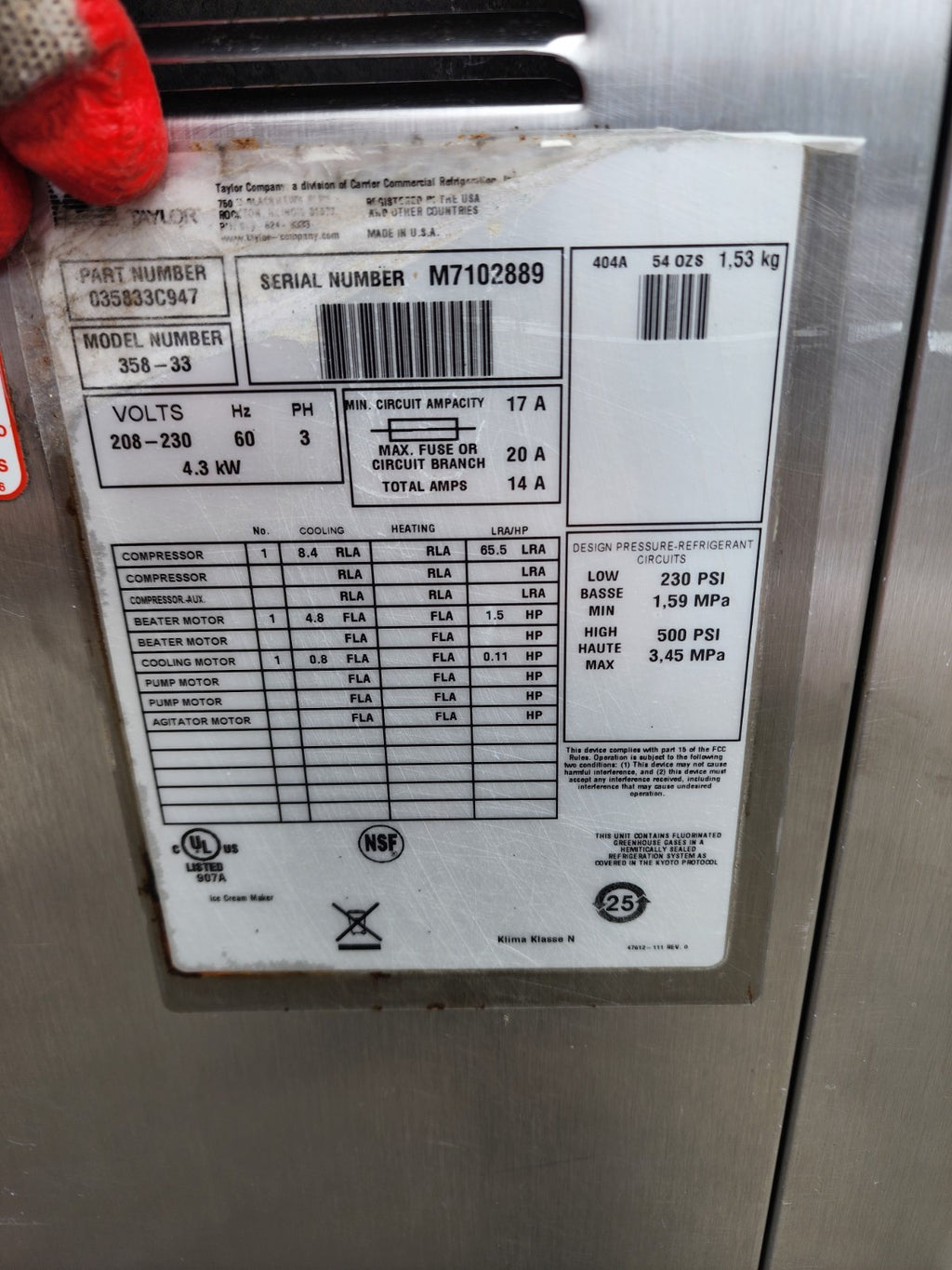 2017 Taylor 358-33 Thick Shake Freezer 3 PHASE 208-230 VOLTAGE5
