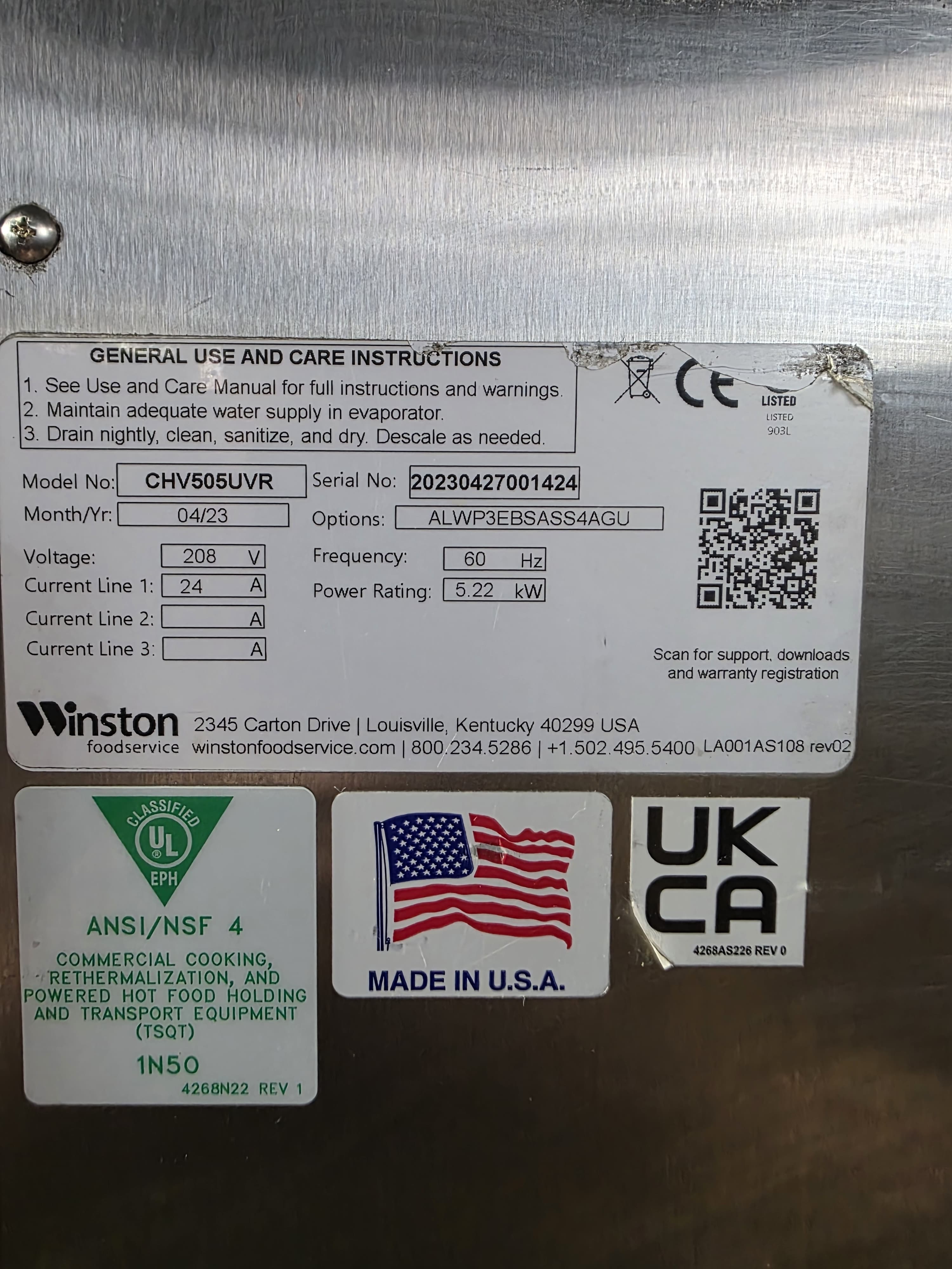 Winston CHV5-05UV-ST 208/240v Electric Cook & Hold Oven