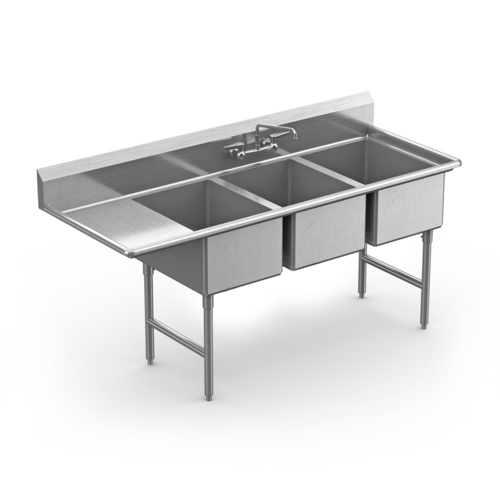Winholt Equipment WS3T1620LD18-14DP-14GA Sink, (3) Three Compartment