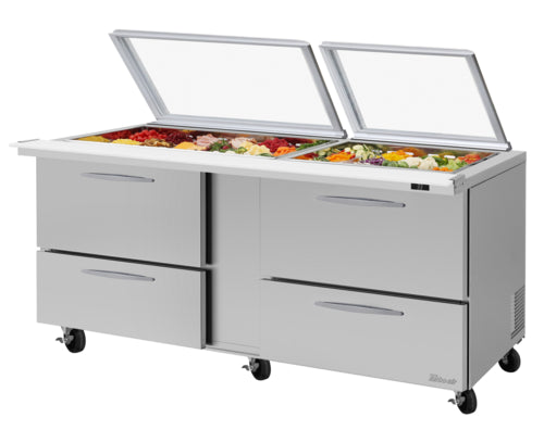 Turbo Air PST-72-30-D4-N-GL Refrigerated Counter, Mega Top Sandwich / Salad Unit