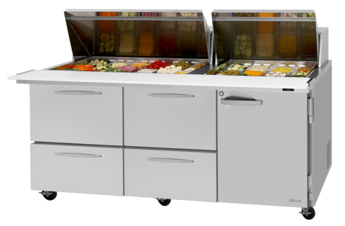 Turbo Air PST-72-30-D4R(L)-N Refrigerated Counter, Mega Top Sandwich / Salad Unit