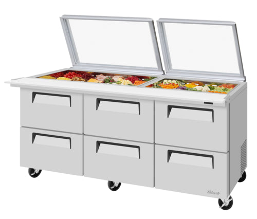 Turbo Air TST-72SD-30-D6-N-GL Refrigerated Counter, Mega Top Sandwich / Salad Unit