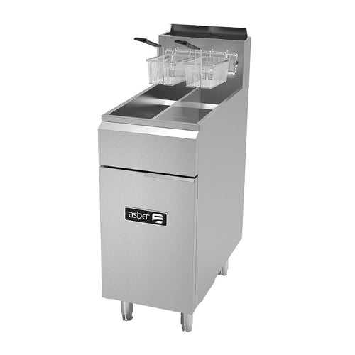 Asber AEF-2525-S Fryer, Gas, Floor Model, Split Pot