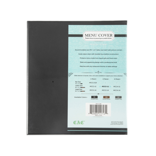 CAC MCC2-11BK Menu Cover
